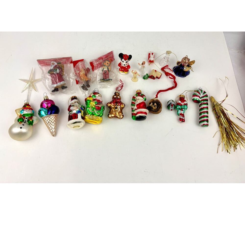 VTG Christmas Hand Blown‎ Glass Ornaments Lot of 22 Holiday Santa Disney 1970s